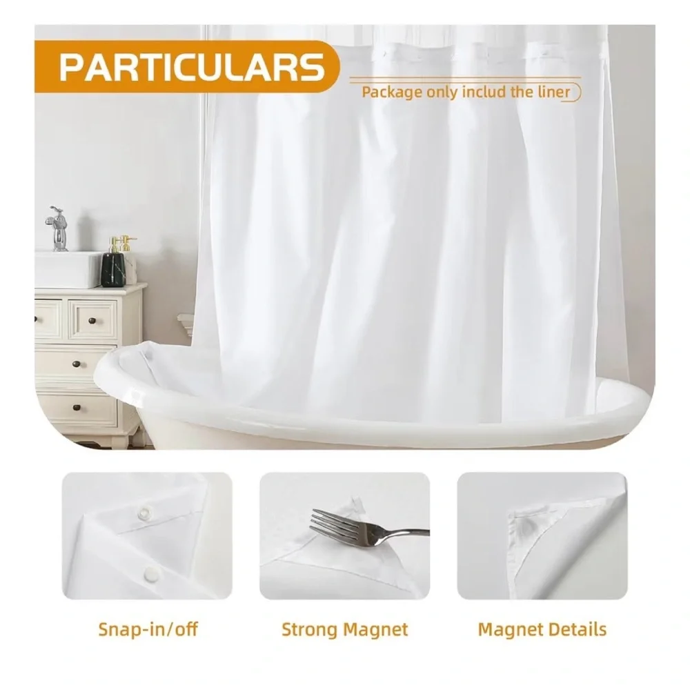 Fabric Snap-in Shower Curtain Liner Replacement 70x54” (A167)